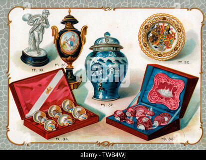 Catalogue illustration, Sevres ornaments, tea set, etc Stock Photo