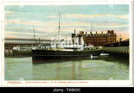 SS Hibernia leaving the harbour, Holyhead, Anglesey, Wales Stock Photo