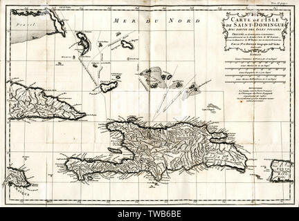 An 18th century map of Hispaniola. Saint-Domingue (known as Saint Domingo) was a French colony 