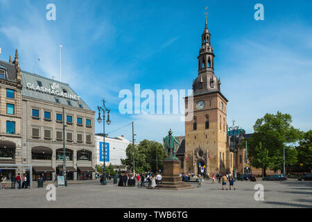 Oslo Cathedral, view of Oslo Cathedral (Domkirke) with Stortorvet square in the foreground, Norway. Stock Photo