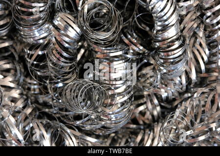 Metal wire wool or spiral shavings. High resolution close-up macro. Stock Photo