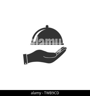 Covered food tray, hand icon. Vector illustration flat Stock Vector