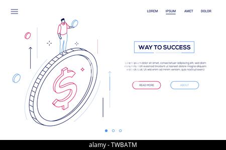 Way to success - line design style isometric web banner Stock Vector