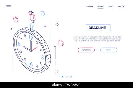 Deadline concept - line design style isometric web banner Stock Vector