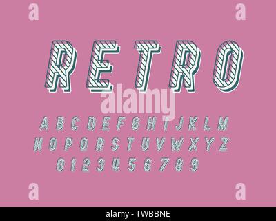 Retro font and alphabet. Stock vector illustration Stock Vector