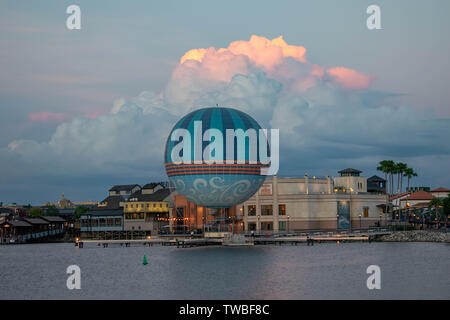 Orlando, Florida. June 03, 2019. Panoramic view of Balloon Flight at Disney Springs in Lake Buena Vista area Stock Photo