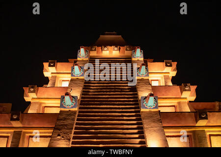 Orlando, Florida. June 03, 2019. Top view of Mayan Pyramid on dark night backbground at Epcot. Stock Photo