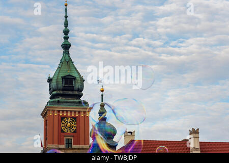 Bubbles on background of Royal Castle in Warsaw. Poland Stock Photo