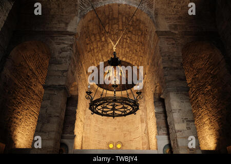 chandelier interior view of Orthodox church in Athens - greece Stock Photo