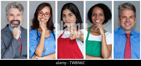 Businessman with suit and set of other employees like florist nurse and waitress Stock Photo