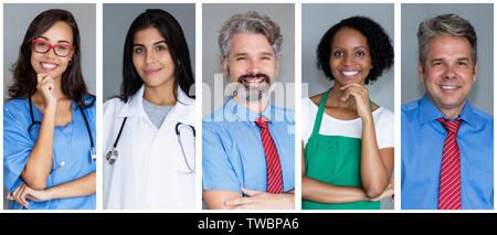 Beautiful nurse with set of other employees like florist doctor and businessman Stock Photo