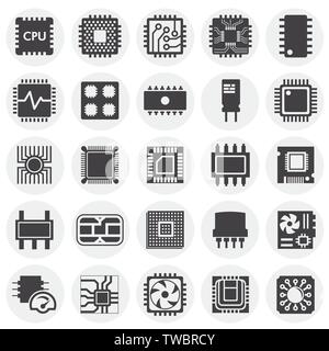 Computer chip related icons set on background for graphic and web design. Simple illustration. Internet concept symbol for website button or mobile Stock Vector