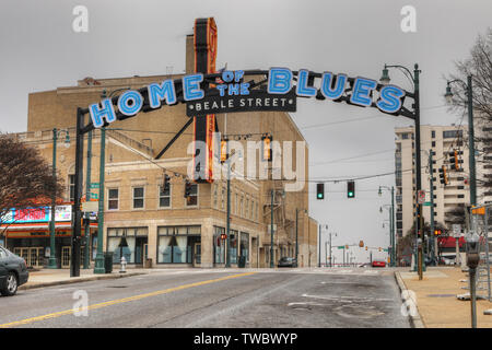 Home of the Blues sign on Beale St. in Memphis, Tennessee. Beale Street is a famous area with ties to historic Blues Music buildings and musicians Stock Photo