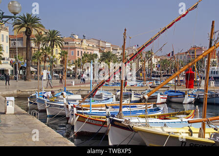 Sanary-sur-Mer in Provence: Fishing boats in the harbour. Stock Photo