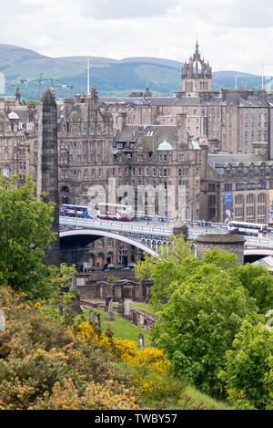 The view from Calton Hill looking towards Edinburgh's North Bridge and St Giles Cathedral Stock Photo