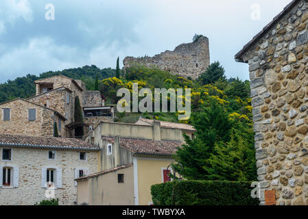 Castle ruins at the ancient city of Gigondas in southern France. Stock Photo