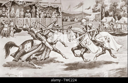 A tournament in the middle ages.  After a work by J. Macfarlane. From a contemporary print c.1935. Stock Photo