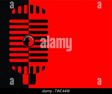 A classic old style microphone in red and black isolated on a red and black background Stock Vector