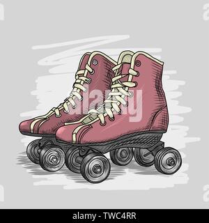 Roller skates vector drawing. Colored illustration on grey background Stock Vector
