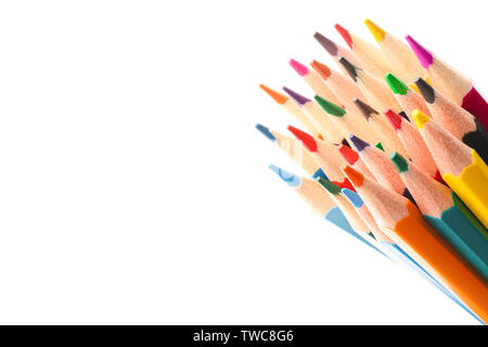 Multicolored pencils isolated on white background, closeup