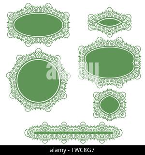 Green Floral Frame and Logo Set for Cosmetics Stock Vector