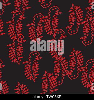 Red Outline Lizards Seamless Pattern Stock Vector