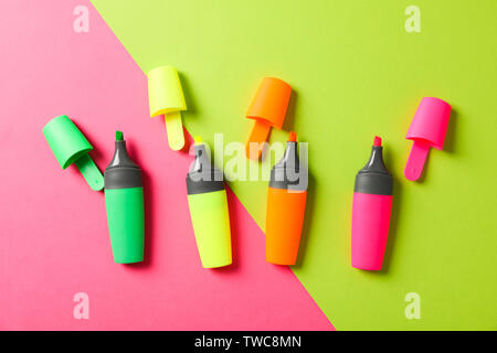 Open highlighters on two tone background, space for text Stock Photo