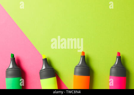 Open highlighters on two tone background, space for text Stock Photo