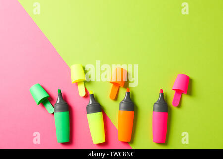 Open highlighters on two tone background, space for text Stock Photo