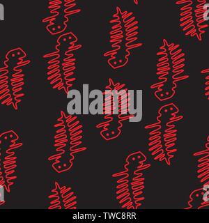 Red Outline Lizards Seamless Pattern Stock Vector