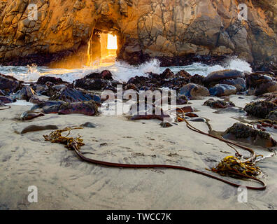 Pfeiffer Beach Keyhole Rock, Big Sur, Monterey County, California Stock Photo