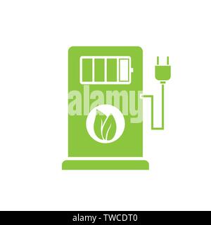 Green Charging station for electric car icon. Vector illustration Stock Vector