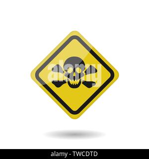 Danger vector sign. Yellow warning badge, Skull and bones Vector illustration Stock Vector