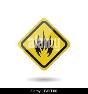 Yellow Fire warning icon sign Vector illustration Stock Vector