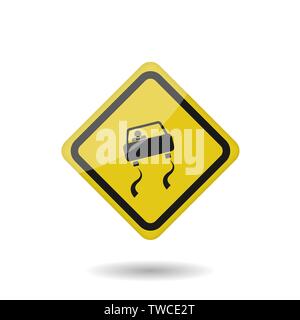 Yellow warning slippery road sign. Vector illustration Stock Vector