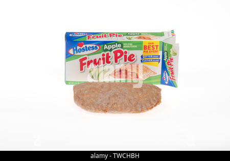Hostess brand apple fruit pie with opened box showing pie Stock Photo