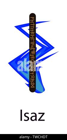 Rune Isaz. Vertical projection. Scandinavian. Fleece elements of Water, the river around the runes Stock Vector