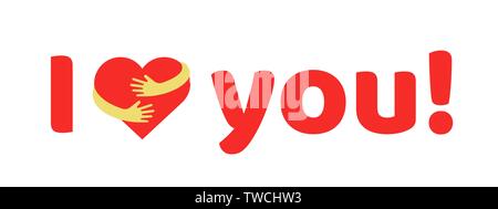 Symbol of love in arms embracing vector illustration. Colorful hug I love you sign logo. Flat style design isolated on white background Stock Vector