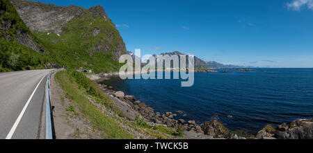 Road to Reine from Moskenes, Lofoten Islands, Norway Stock Photo