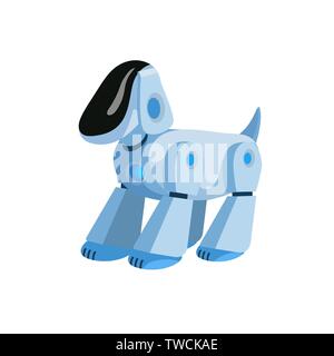 Robotic dog flat vector illustration. Cartoon electronic pet, robot puppy, modern kids toy isolated design element. Digital technology, robotics and automation, innovation and artificial intelligence Stock Vector