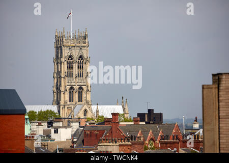 Doncaster town centre,  South Yorkshire, Landmark Victorian Gothic Grade I listed St George's Minster by architects George Gilbert Scott Stock Photo