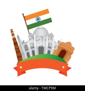 indian buildings monuments with flags Stock Vector