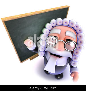 3d render of a funny cartoon judge character standing in front of a blackboard Stock Photo