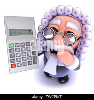3d render of a funny cartoon judge character holding a calculator Stock Photo