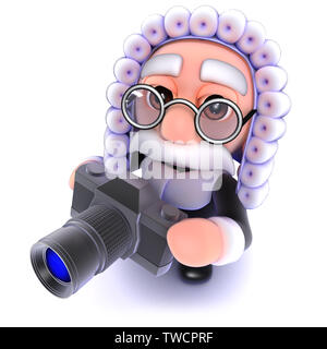 3d render of a funny cartoon judge holding a camera Stock Photo