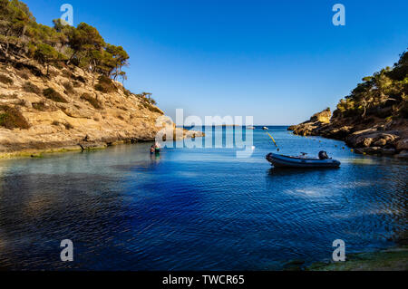 Cala fonoll beach in the south west of the island of Majorca in the Mediterranean Sea in Spain Stock Photo