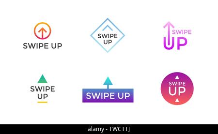 Swipe up button icon set. Application and social network scroll arrow pictogram for stories design blogger. Vector flat modern gradient style eps 10 Stock Vector