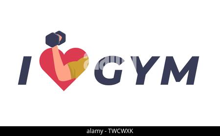 I love sports symbol with strong muscular man and heart vector