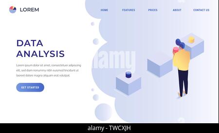Man holding something isometric vector illustration. Financial or development landing page concept flat style Stock Vector