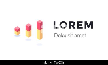 Business analytics visualisation technology. Internet and networking logo design concept isometric vector illustration. Isolated on white background. Place for text Stock Vector